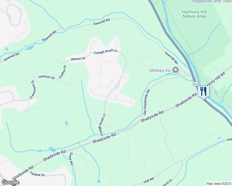 map of restaurants, bars, coffee shops, grocery stores, and more near 1111 Delaware Circle in Downingtown