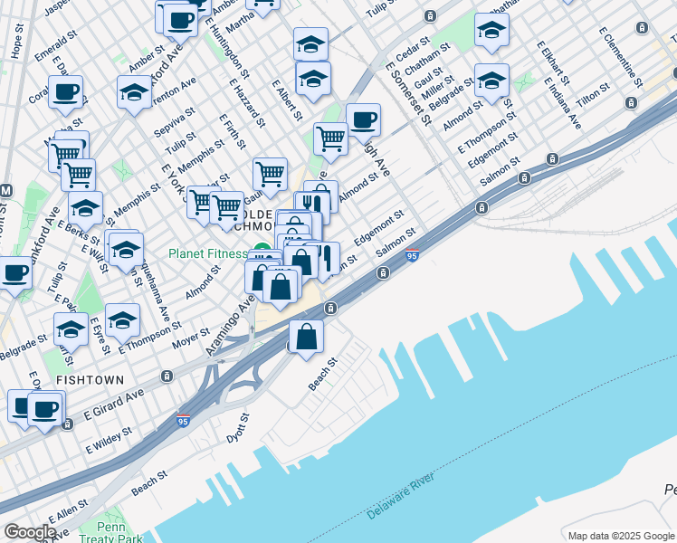 map of restaurants, bars, coffee shops, grocery stores, and more near 2533 Tilton Street in Philadelphia