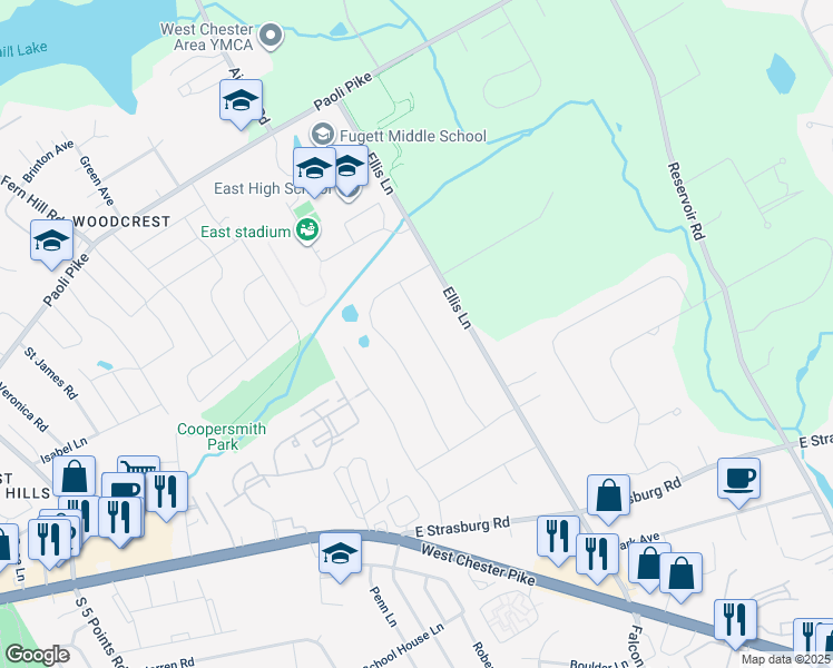 map of restaurants, bars, coffee shops, grocery stores, and more near 328 Staghorn Way in West Chester