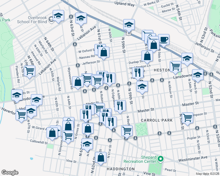 map of restaurants, bars, coffee shops, grocery stores, and more near in Philadelphia