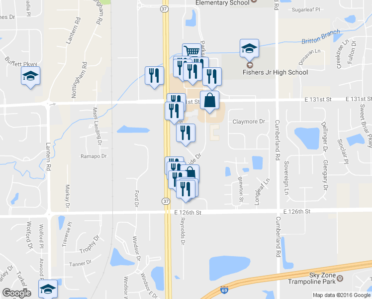 map of restaurants, bars, coffee shops, grocery stores, and more near 12950 Publishers Pl in Fishers