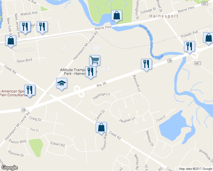 map of restaurants, bars, coffee shops, grocery stores, and more near 1362 Rte 38 in Hainesport