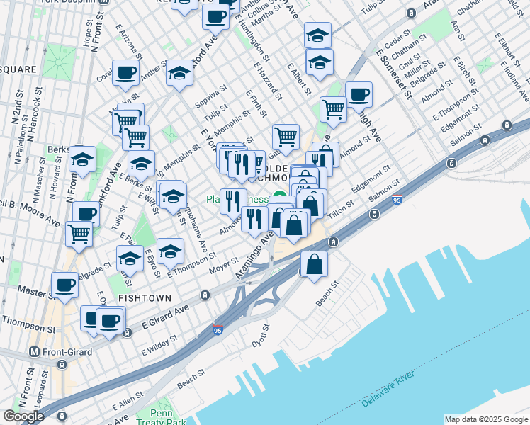 map of restaurants, bars, coffee shops, grocery stores, and more near in Philadelphia