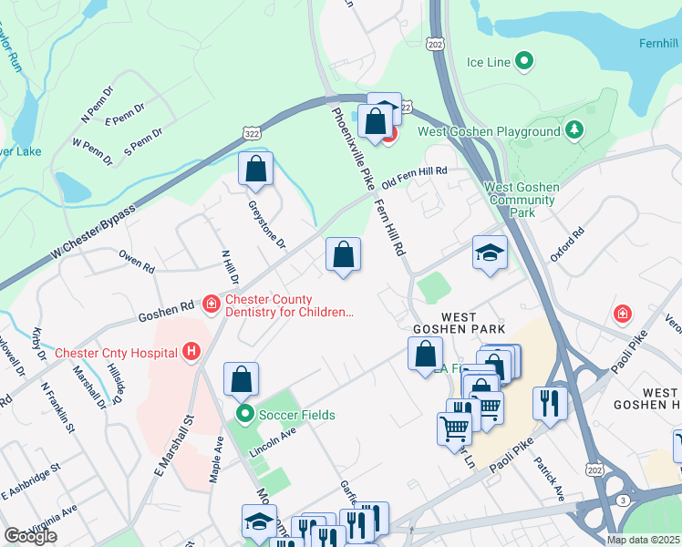 map of restaurants, bars, coffee shops, grocery stores, and more near 833 Lincoln Highway in Exton