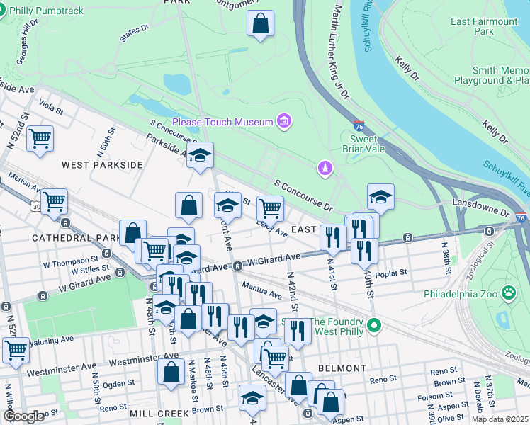 map of restaurants, bars, coffee shops, grocery stores, and more near 4206 Viola Street in Philadelphia