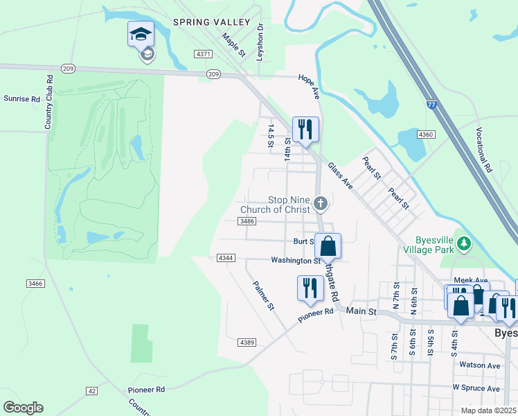 map of restaurants, bars, coffee shops, grocery stores, and more near 10086-10230 Township Highway 4350 in Byesville
