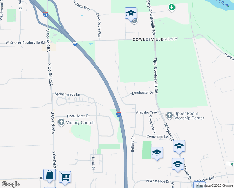 map of restaurants, bars, coffee shops, grocery stores, and more near 1124 Windsor Crossing in Tipp City