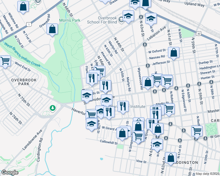 map of restaurants, bars, coffee shops, grocery stores, and more near 842 Kenmore Road in Philadelphia