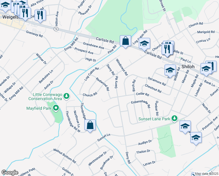 map of restaurants, bars, coffee shops, grocery stores, and more near 2349 Redwood Road in York