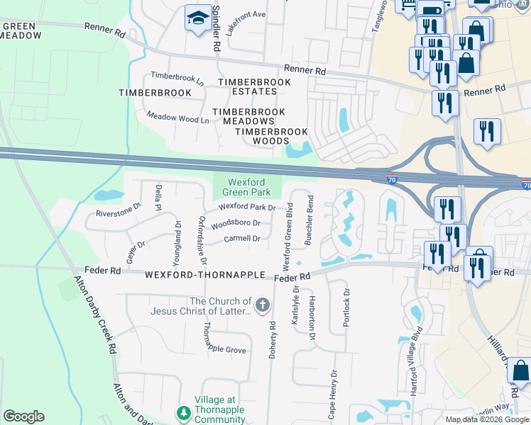 map of restaurants, bars, coffee shops, grocery stores, and more near 6007 Carmell Drive in Columbus