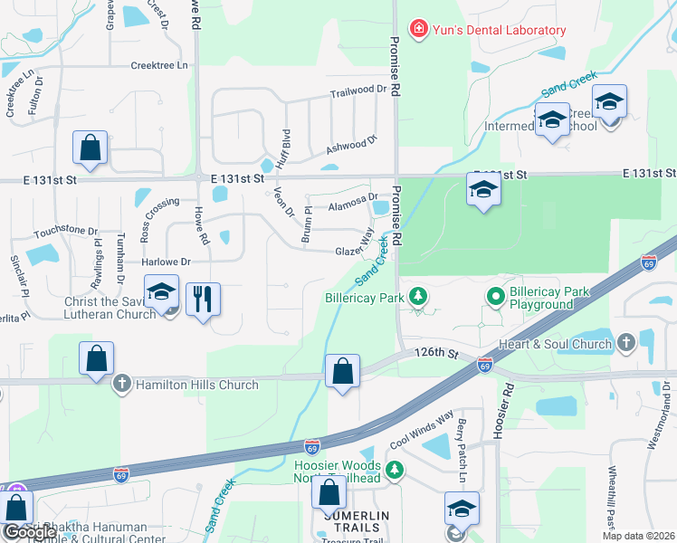 map of restaurants, bars, coffee shops, grocery stores, and more near 12782 Granite Ridge Circle in Fishers
