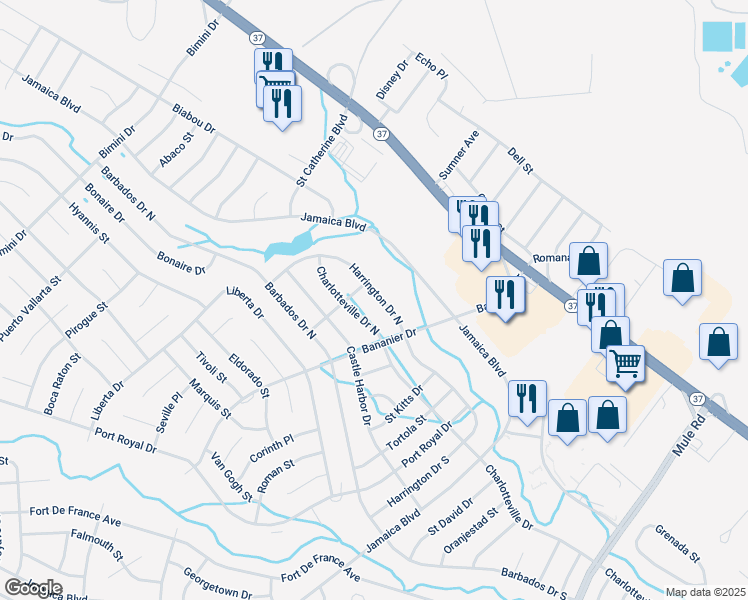 map of restaurants, bars, coffee shops, grocery stores, and more near 254 Harrington Drive North in Toms River
