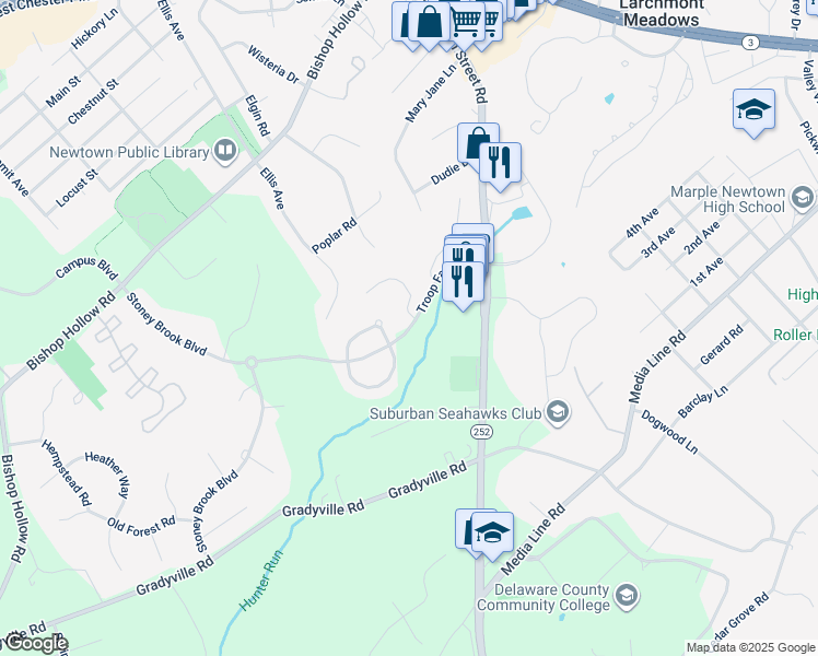 map of restaurants, bars, coffee shops, grocery stores, and more near 300 Arthur Court in Delaware County