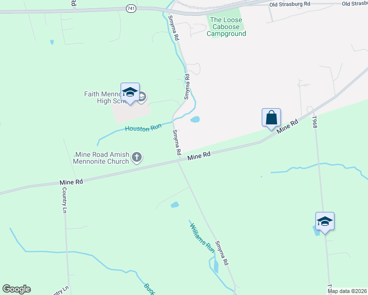 map of restaurants, bars, coffee shops, grocery stores, and more near 997 Smyrna Road in Kinzers