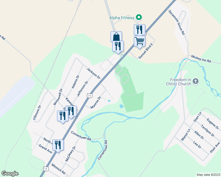map of restaurants, bars, coffee shops, grocery stores, and more near 61 Tyler Drive in Chambersburg