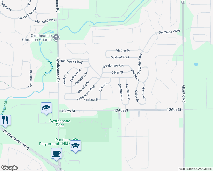 map of restaurants, bars, coffee shops, grocery stores, and more near 12910 Gloria Drive in Fishers