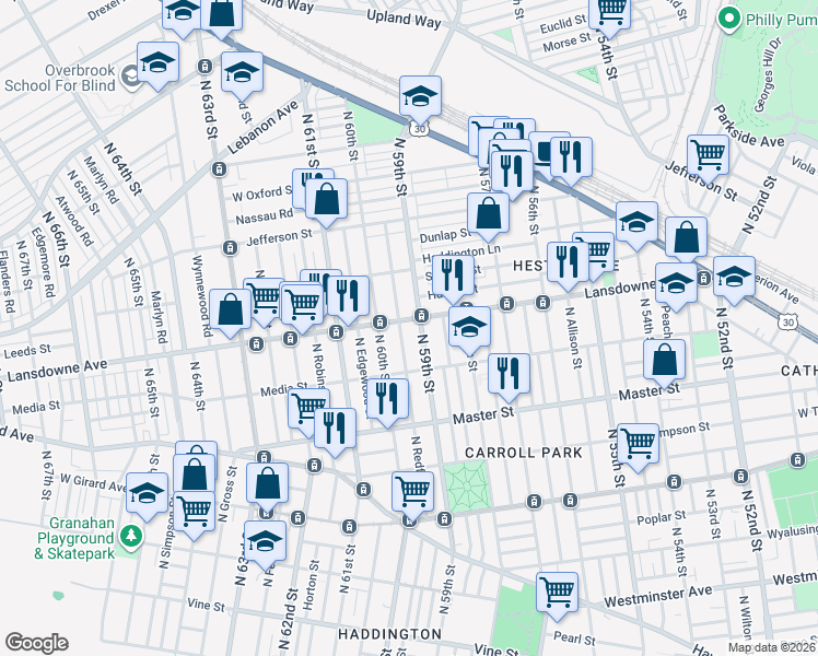 map of restaurants, bars, coffee shops, grocery stores, and more near in Philadelphia