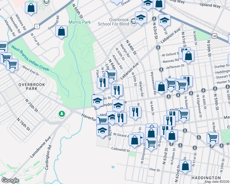 map of restaurants, bars, coffee shops, grocery stores, and more near in Philadelphia