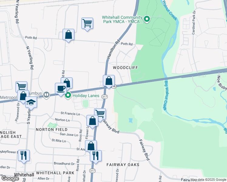 map of restaurants, bars, coffee shops, grocery stores, and more near 4790 Ohio 16 in Whitehall