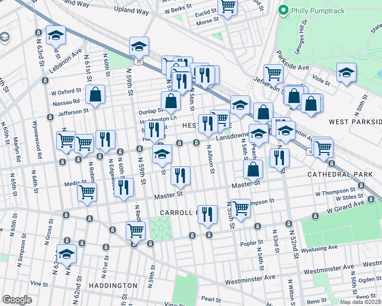 map of restaurants, bars, coffee shops, grocery stores, and more near in Philadelphia