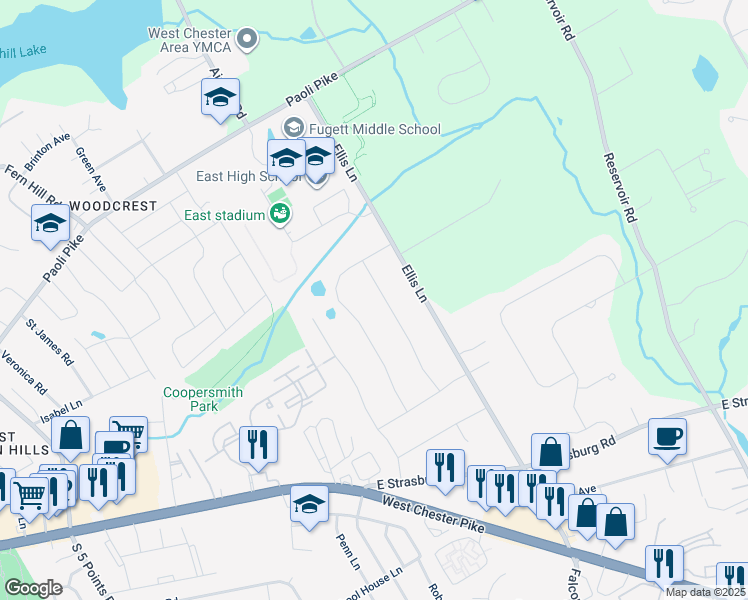 map of restaurants, bars, coffee shops, grocery stores, and more near 330 Staghorn Way in West Chester