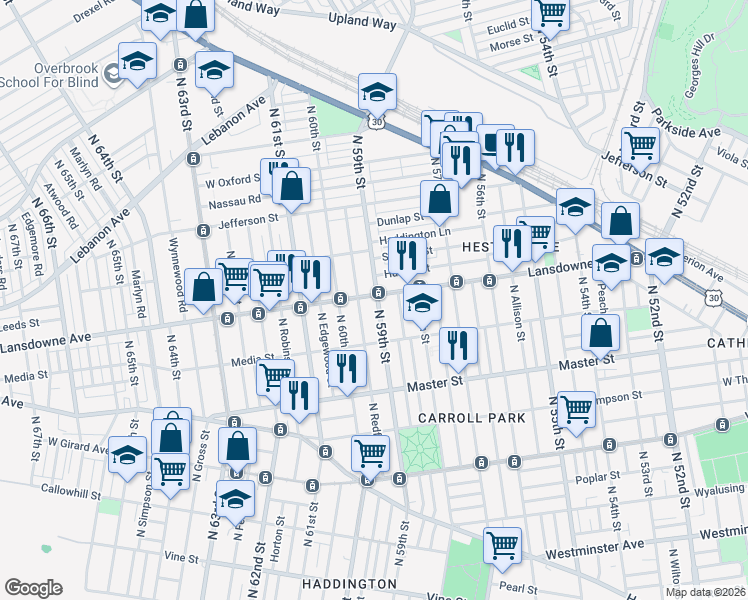 map of restaurants, bars, coffee shops, grocery stores, and more near in Philadelphia