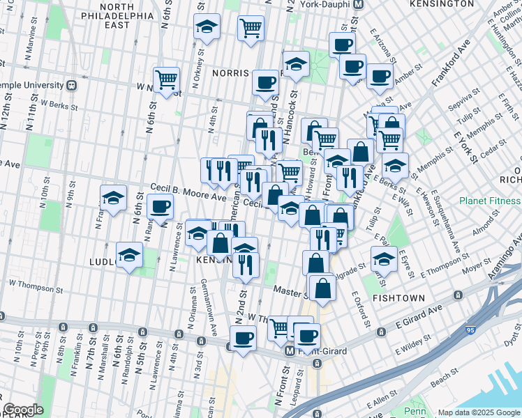 map of restaurants, bars, coffee shops, grocery stores, and more near in Philadelphia
