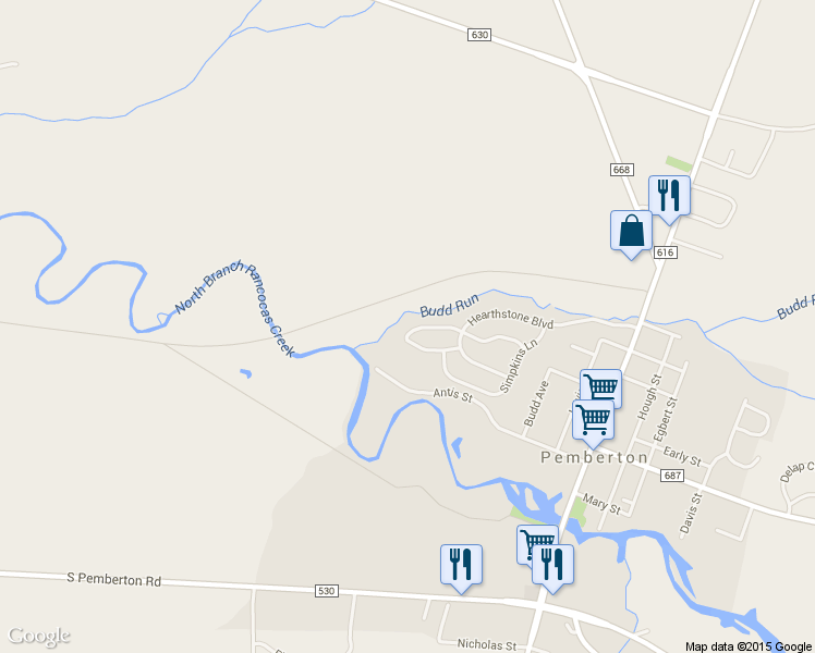 map of restaurants, bars, coffee shops, grocery stores, and more near 29 Woodfield Circle in Pemberton