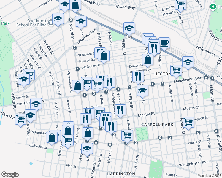 map of restaurants, bars, coffee shops, grocery stores, and more near in Philadelphia