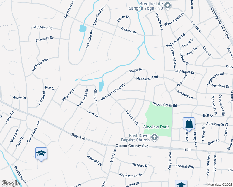 map of restaurants, bars, coffee shops, grocery stores, and more near 813 Gilmores Island Road in Toms River