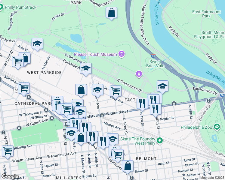 map of restaurants, bars, coffee shops, grocery stores, and more near 4225 Viola Street in Philadelphia