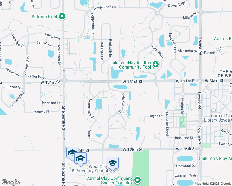 map of restaurants, bars, coffee shops, grocery stores, and more near 13016 Tuscany Boulevard in Carmel