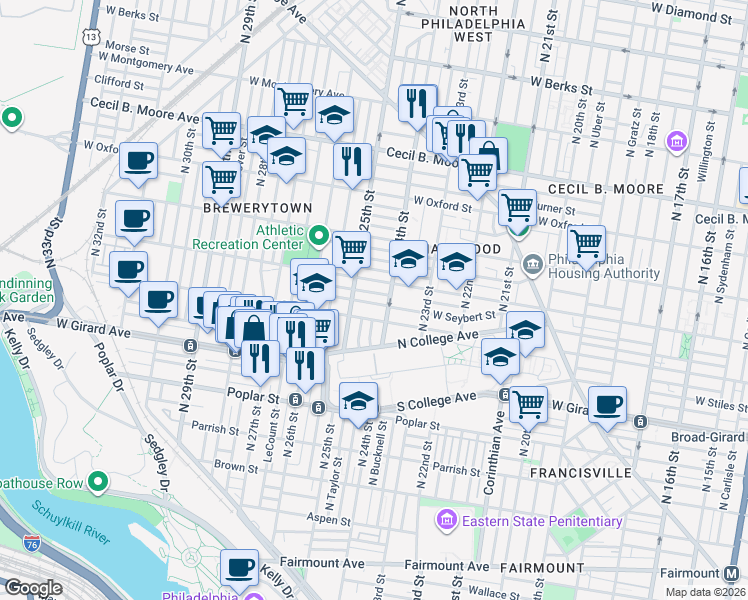 map of restaurants, bars, coffee shops, grocery stores, and more near in Philadelphia