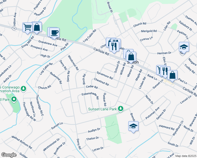 map of restaurants, bars, coffee shops, grocery stores, and more near 2235 Chestnut Road in York