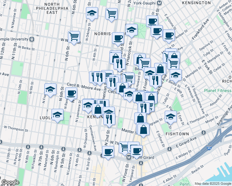 map of restaurants, bars, coffee shops, grocery stores, and more near in Philadelphia