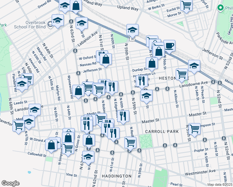 map of restaurants, bars, coffee shops, grocery stores, and more near in Philadelphia