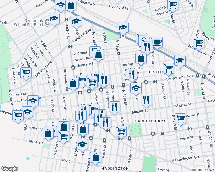 map of restaurants, bars, coffee shops, grocery stores, and more near in Philadelphia