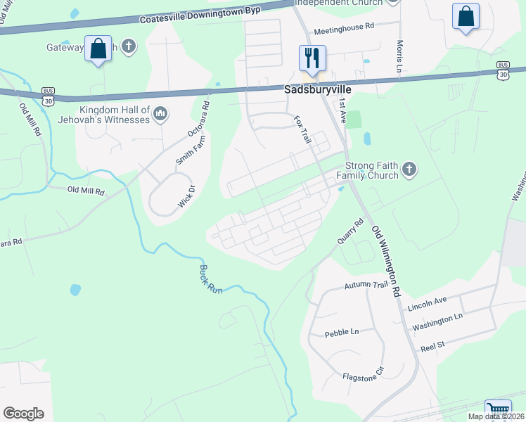 map of restaurants, bars, coffee shops, grocery stores, and more near 329 Trego Avenue in Coatesville