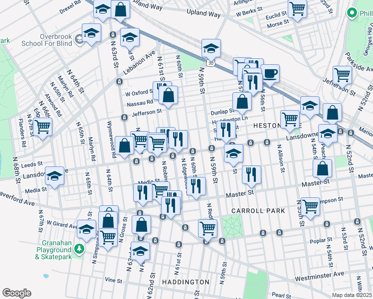 map of restaurants, bars, coffee shops, grocery stores, and more near in Philadelphia