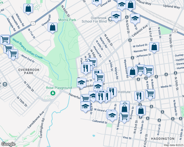 map of restaurants, bars, coffee shops, grocery stores, and more near in Philadelphia