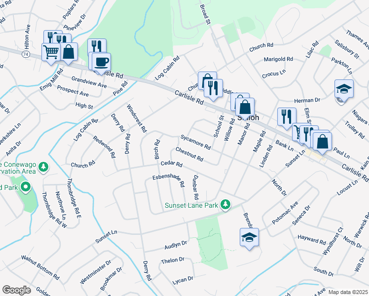 map of restaurants, bars, coffee shops, grocery stores, and more near 2235 Chestnut Road in York