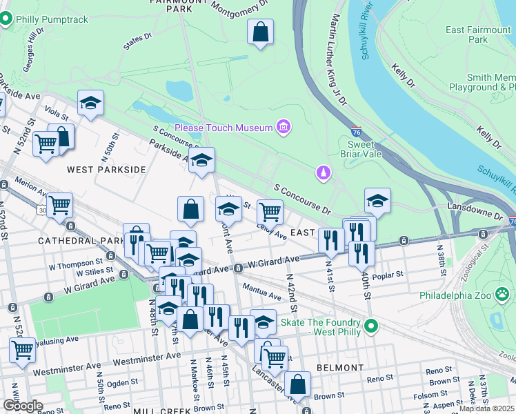 map of restaurants, bars, coffee shops, grocery stores, and more near 4235 Viola Street in Philadelphia