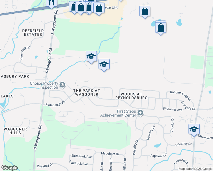 map of restaurants, bars, coffee shops, grocery stores, and more near 8242 Bellow Park Drive in Reynoldsburg