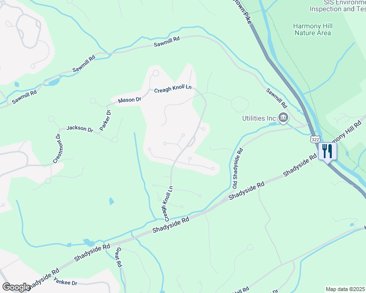 map of restaurants, bars, coffee shops, grocery stores, and more near 1201 Rhode Island Lane in Downingtown