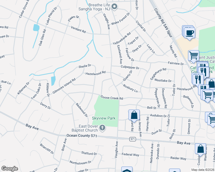 map of restaurants, bars, coffee shops, grocery stores, and more near 897 Jamesport Drive in Toms River
