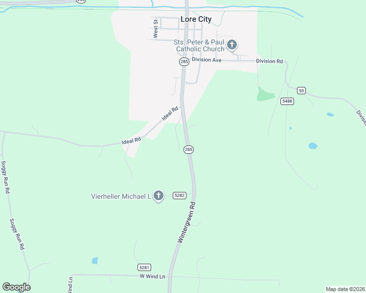 map of restaurants, bars, coffee shops, grocery stores, and more near 60558 Wintergreen Road in Senecaville