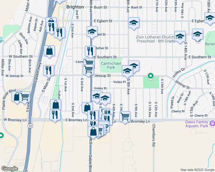 map of restaurants, bars, coffee shops, grocery stores, and more near 647 South 6th Avenue in Brighton