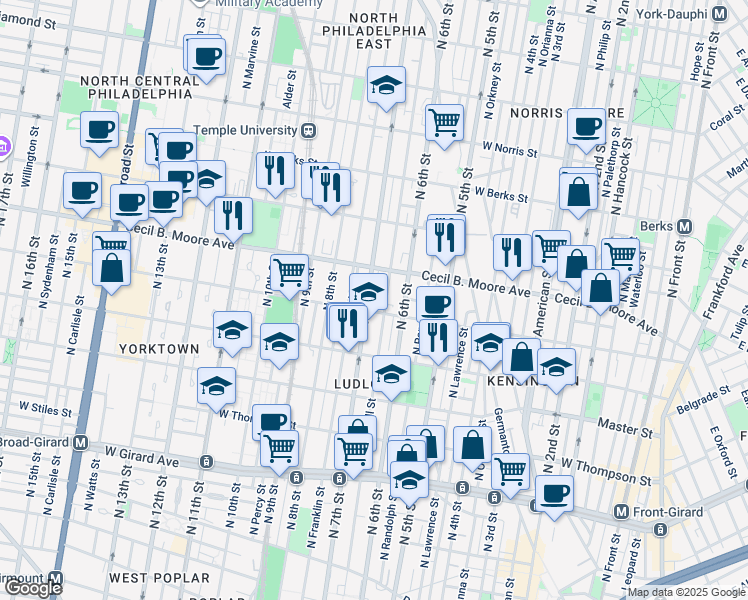 map of restaurants, bars, coffee shops, grocery stores, and more near in Philadelphia