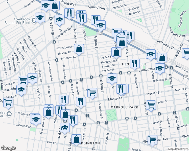 map of restaurants, bars, coffee shops, grocery stores, and more near in Philadelphia