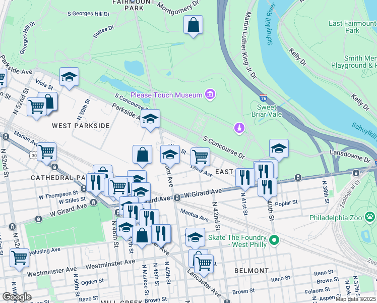 map of restaurants, bars, coffee shops, grocery stores, and more near 4245 Viola Street in Philadelphia